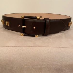 Avignon brown leather belt with gold “rock studs”.